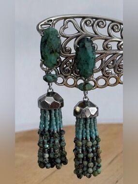 Kendra Scott RARE Silver & Turquoise Dove Tassel Earrings. Gorgeous. Worn 2x.